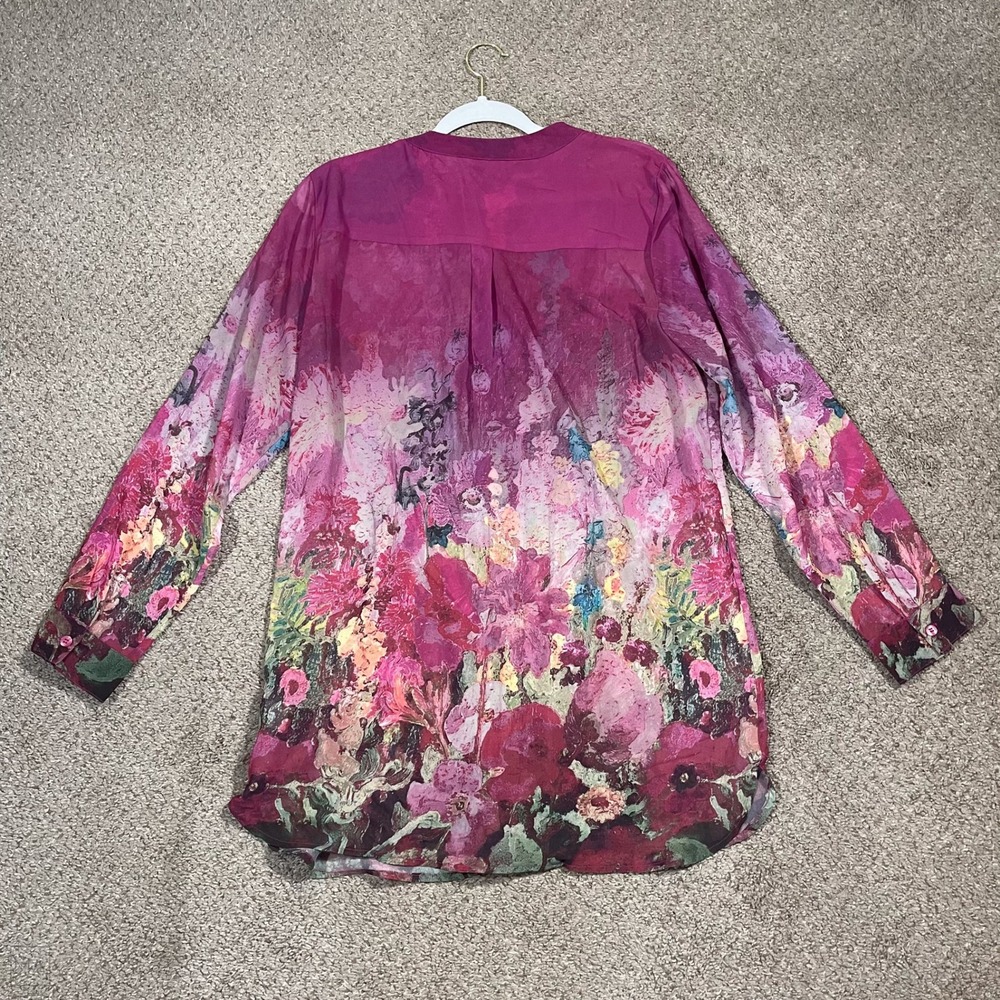 Soft Surroundings Women's Blouse Chiffon Floral Flowy Artsy Lightweight L Pink - Picture 7 of 7